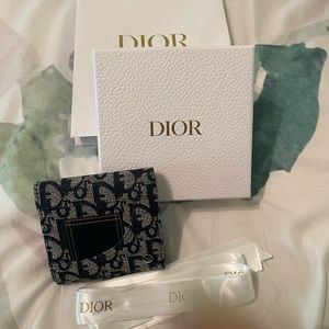 New without tags Dior women’s denim and leather compact wallet
